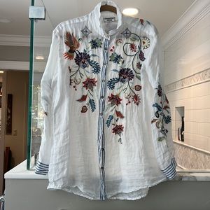 Beautiful JohnnyWas white linen like 100%Ramie embroidered long oversized blouse